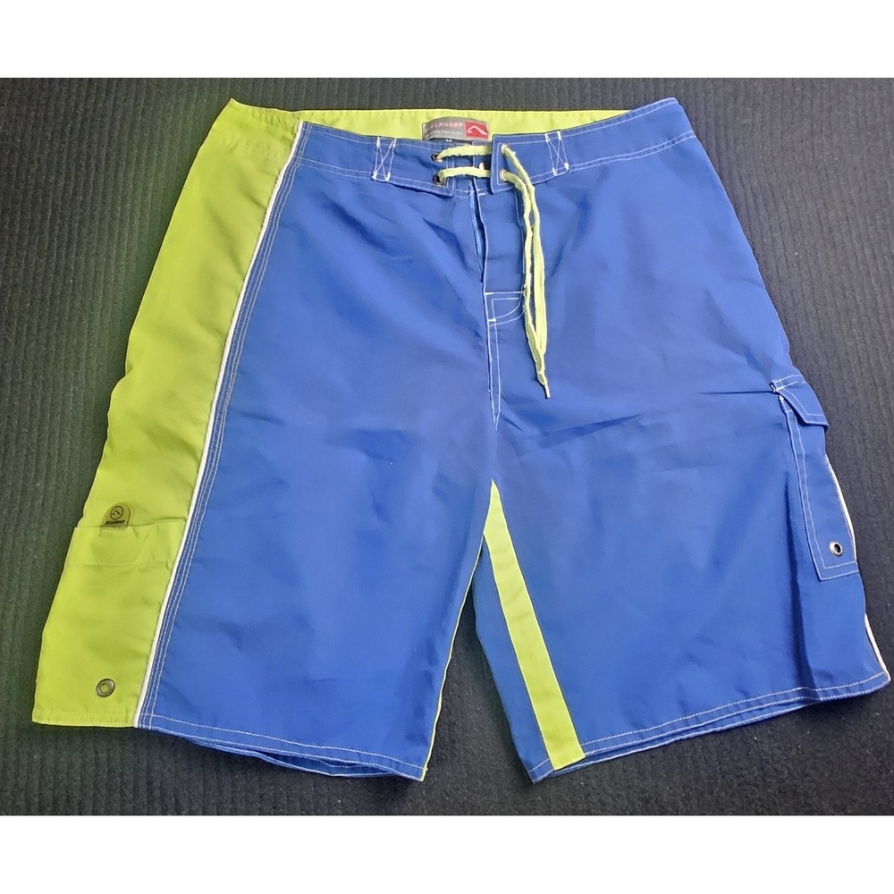 Zeelander Mens Board Shorts Size 36 Blue Lime Green Surf Skate Swim Trunks Cargo
